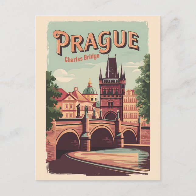 Prague Czech Republic Travel Art Vintage Postcard (Front)