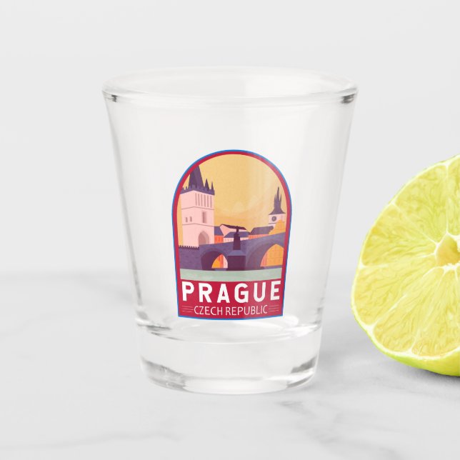 Prague Czech Republic Travel Art Vintage Shot Glass (Front)