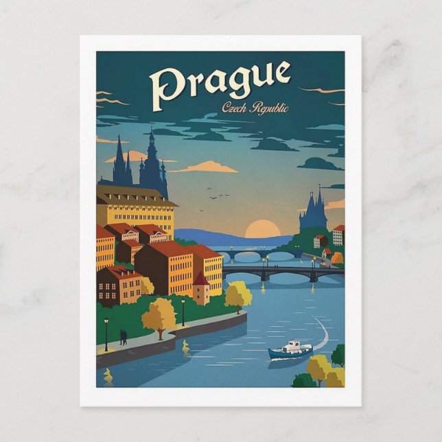 Prague Czech Republic Travel Retro Imspired Postcard (Front)