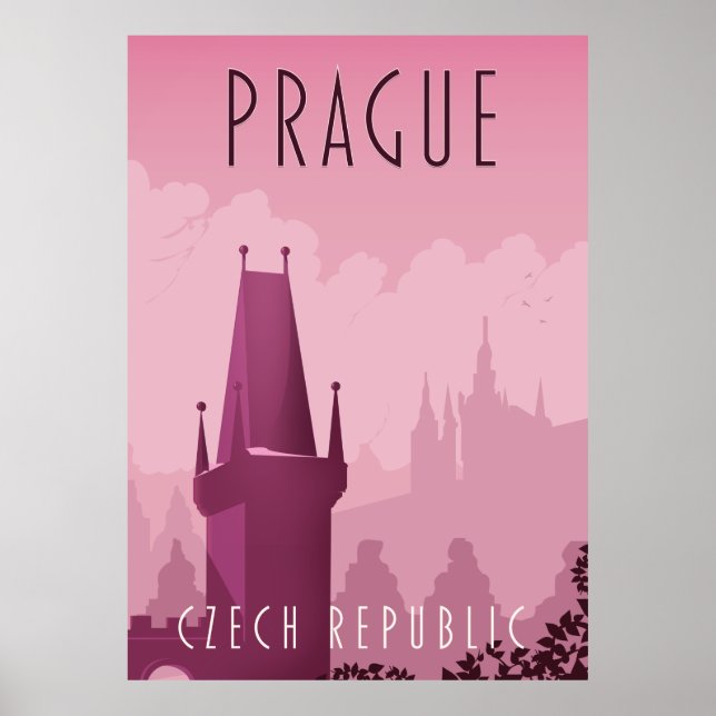 Prague Czech Republic vintage style travel poster (Front)