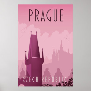 Prague Czech Republic vintage style travel poster