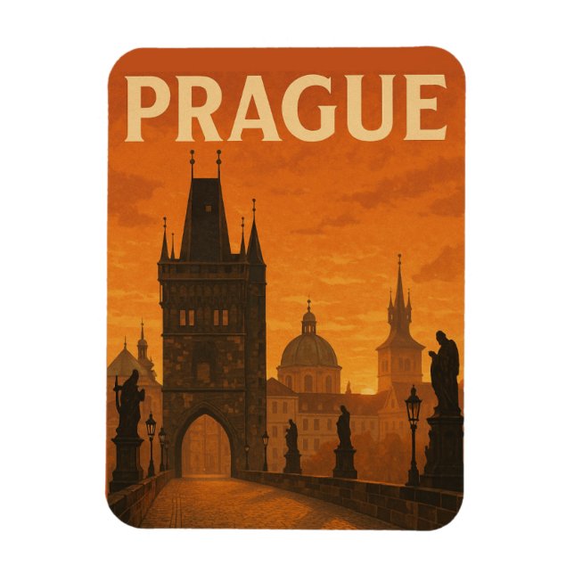 Prague Czech Republic Vintage Travel Magnet (Vertical)