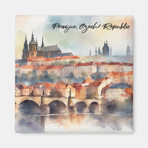 Prague Czech Republic Watercolor Panorama View Magnet