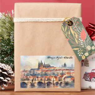 Prague Czech Republic Watercolor Panorama View Rectangular Sticker