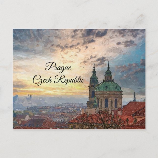 Prague Czech Republic Watercolor Post Card (Front)