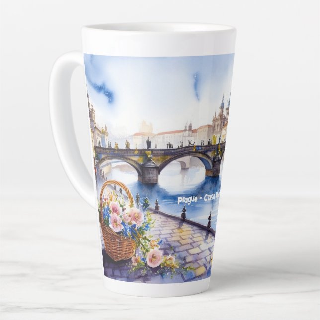 Prague - Czech Republic Watercolor Sketch | Latte Mug (Left Angle)