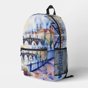 Prague - Czech Republic Watercolor Sketch   Printed Backpack
