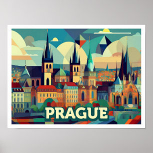 Prague Czech Travel artistic colourful Poster