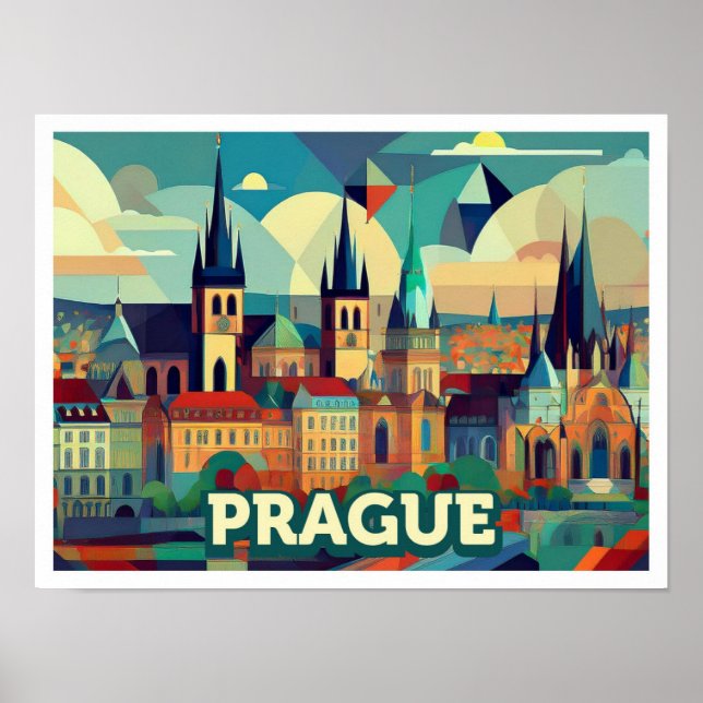 Prague Czech Travel artistic colourful Poster (Front)