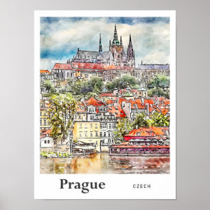 Prague Czech Travel Watercolor Sketch Hand Drawn Poster