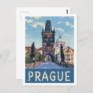 Prague Czech Vintage Famous Travel Place Postcard