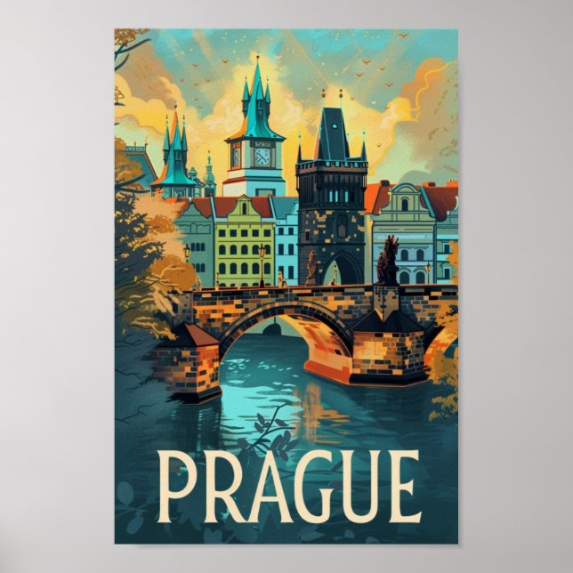 Prague Czech Vintage Famous Travel Place  Poster (Front)