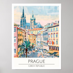 Prague Czechia Vintage Art Illustration Travel Poster