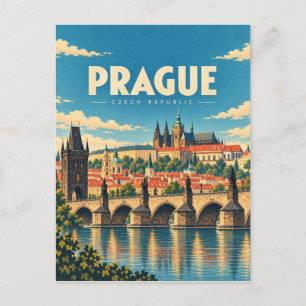 Prague Czechia Vintage Travel Art Postcard