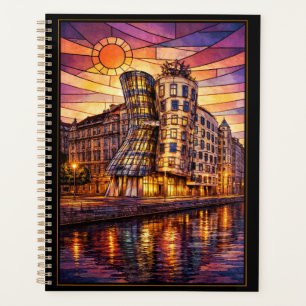 Prague Dancing House Stained Glass Sunset Planner