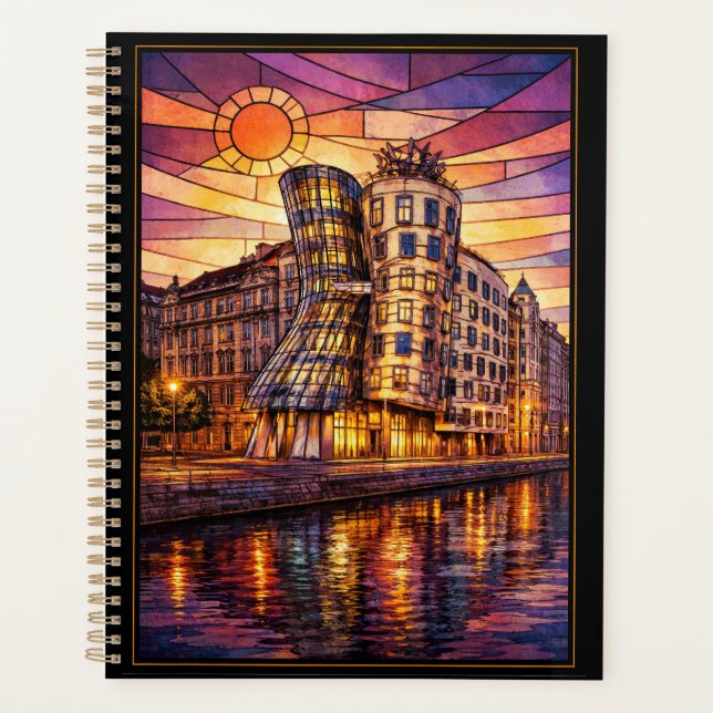 Prague Dancing House Stained Glass Sunset Planner (Front)