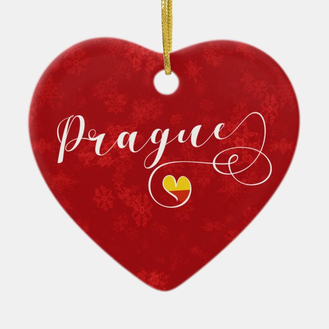 Prague Heart, Christmas Tree Ornament, Czech Ceramic Tree Decoration (Front)