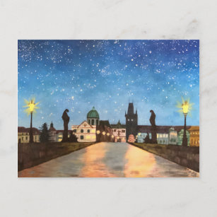 Prague in snow holiday postcard