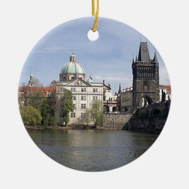Prague in the spring ceramic tree decoration (Front)