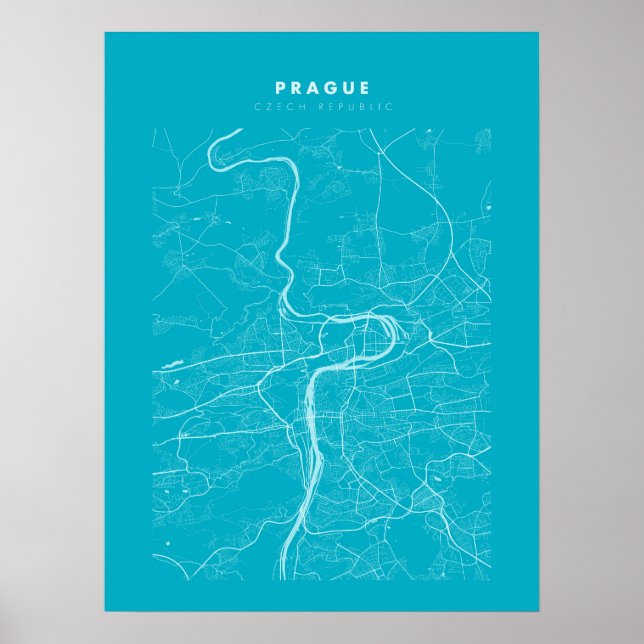 Prague Light Blue City Map Poster (Front)