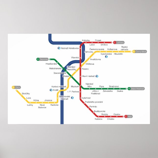 Prague Metro Map Poster (Front)