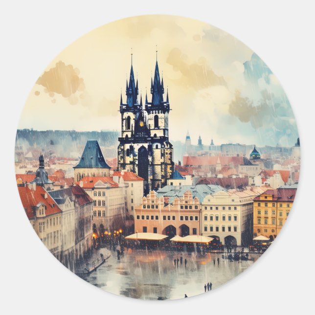Prague night in Czech Republic  Classic Round Sticker (Front)