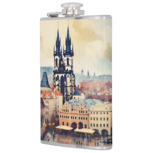 Prague night in Czech Republic Hip Flask