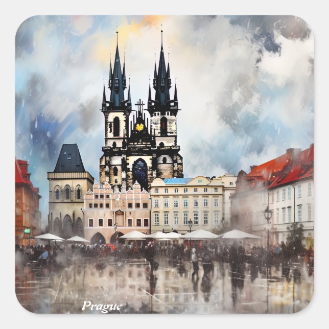  Prague night in Czech Republic Square Sticker (Front)