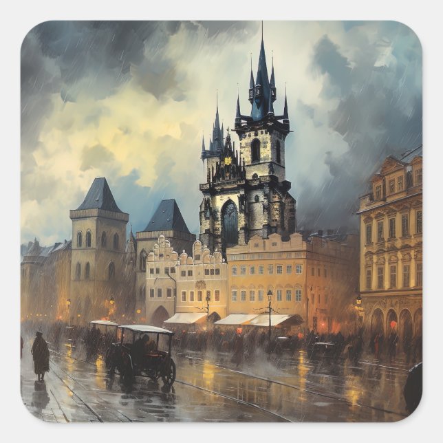 Prague night in Czech Republic  Square Sticker (Front)