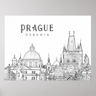 Prague Old Town silhouette, Czechia travel photo Poster