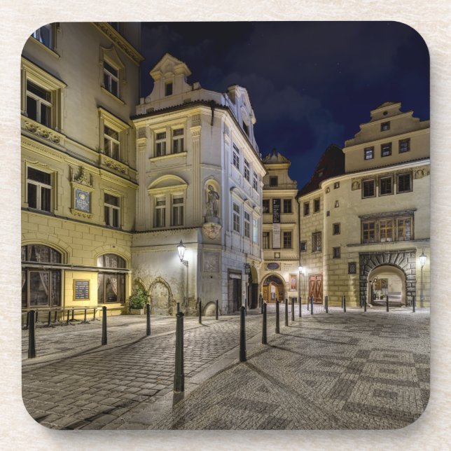 Prague Old Town Street Night Hard Plastic Coaster (Front)