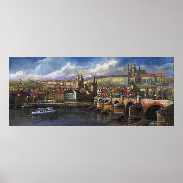 Prague Panorama Charles Bridge Prague Castle Poster (Front)