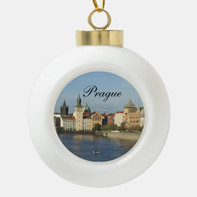 Prague Photo Bulb Orament Ceramic Ball Christmas Ornament (Front)