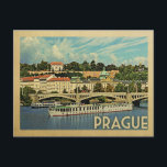 Prague Postcard Czech Republic Vintage Travel<br><div class="desc">Prague Czech Republic design in Vintage Travel style featuring a beautiful city river view with bridge.</div>
