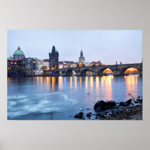Prague River twilight view souvenir photo Poster