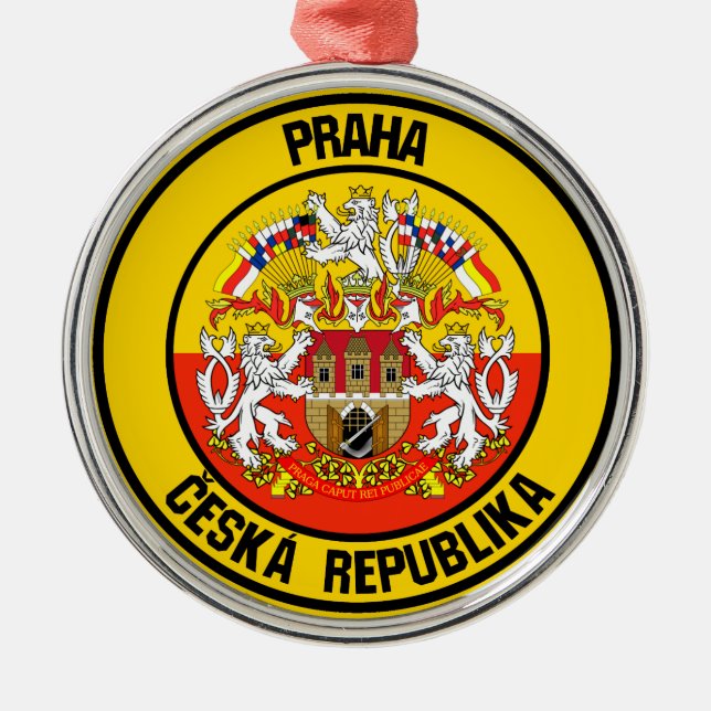 Prague Round Emblem Metal Tree Decoration (Front)