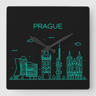 Prague skyline square wall clock