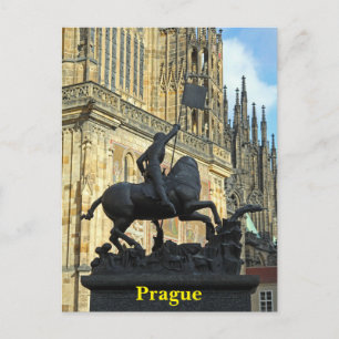 Prague statue postcard