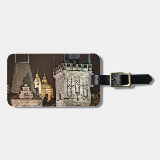 Prague Towers Night Luggage Tag (Front Horizontal)