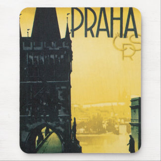 Prague Vintage Travel Poster Mouse Mat