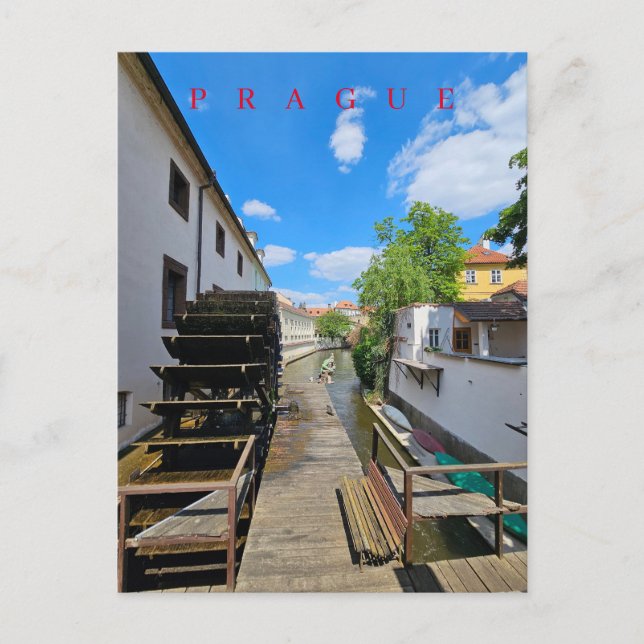 Prague Water Mill view postcard (Front)