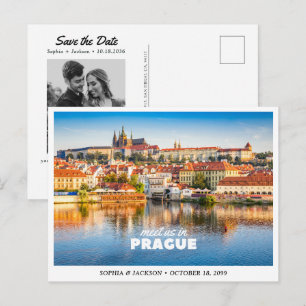 Prague Wedding Save the Date Travel Retro Postcard