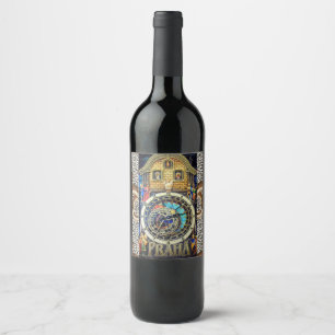 PRAHA PRAGUE ASTRONOMICAL CLOCK WINE LABEL