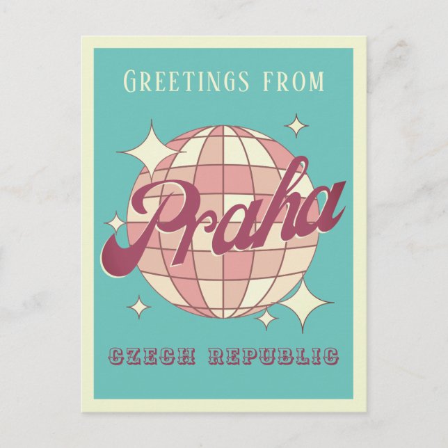 Praha Prague Czech Republic teal retro Postcard (Front)