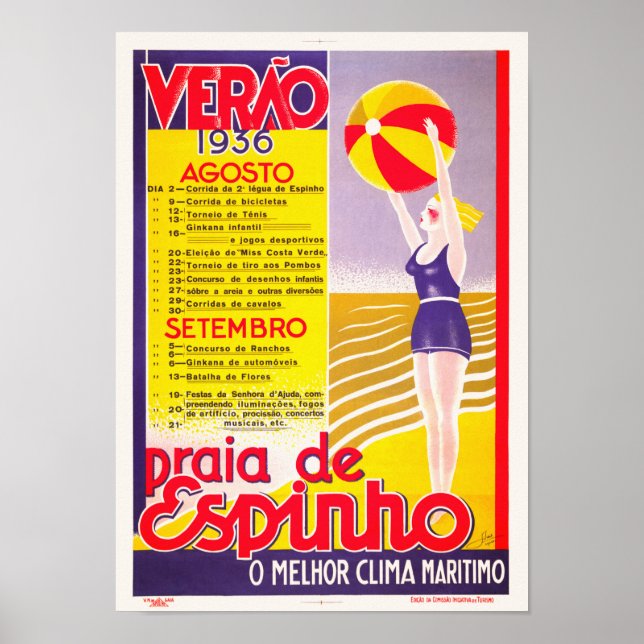 Praia de Espinho Verao Portugal Vintage Poster (Front)