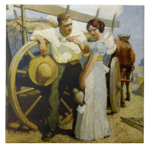“Prairie Couple and Wagon” by NC Wyeth Tile