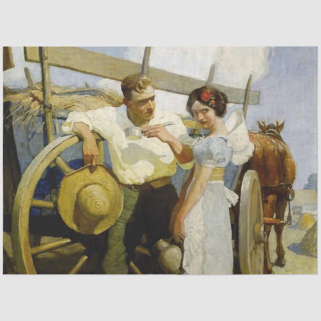 “Prairie Couple and Wagon” by NC Wyeth Tissue Paper (Front)
