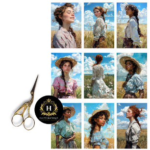 Prairie Cowgirl Collage Decoupage Tissue Paper