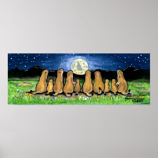 Prairie Dog Family and Moon Poster Navy Night (Front)