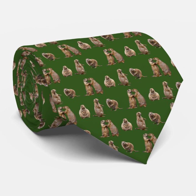 Prairie Dog Frenzy Tie Double Sided (Dark Green) (Rolled)